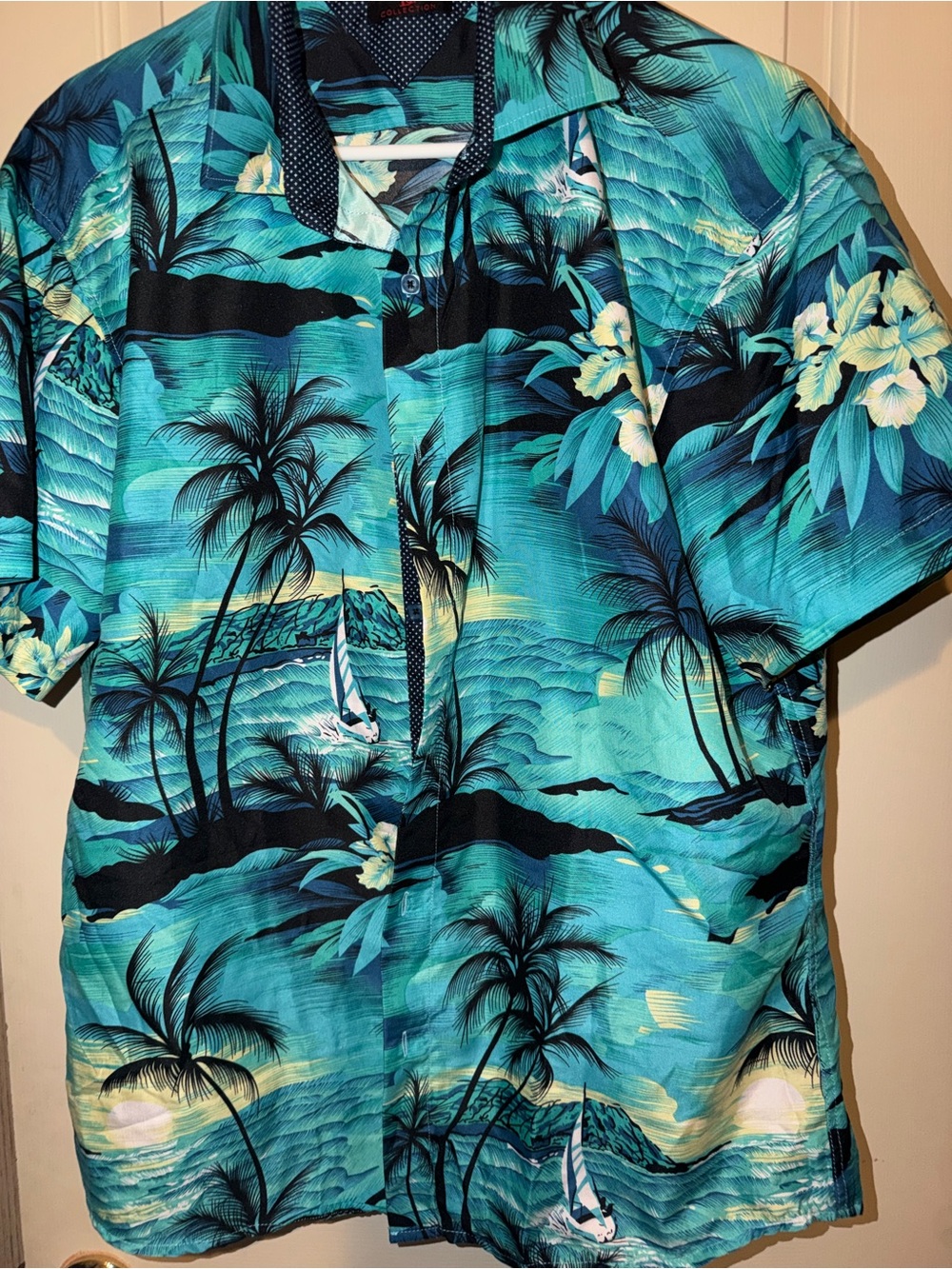 Men's Tropical Hawaiian Shirt - Teal Blue Palm Print